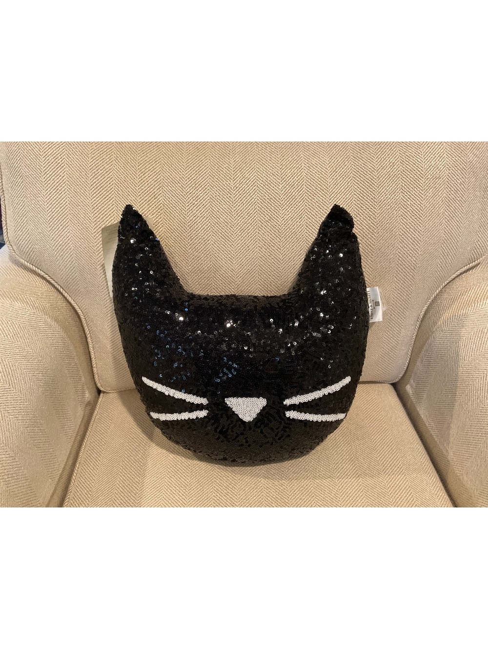 Pottery Barn Teen Emily & Meritt Black Sequin Cat Decorative Throw Pillow EUC